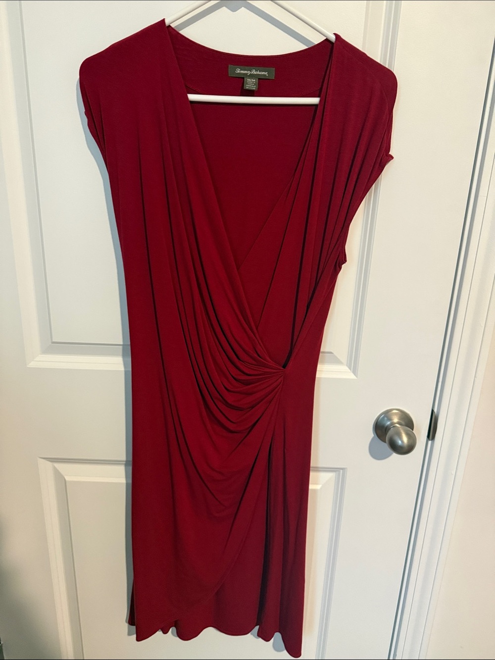 Tommy Bahama Deep Red Draped V-Neck Midi Dress